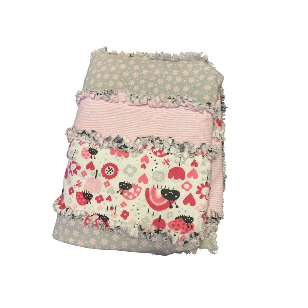 Flannel Baby Blanket 39x47 Pink Animal Print Floral Patchwork‎ Cozy